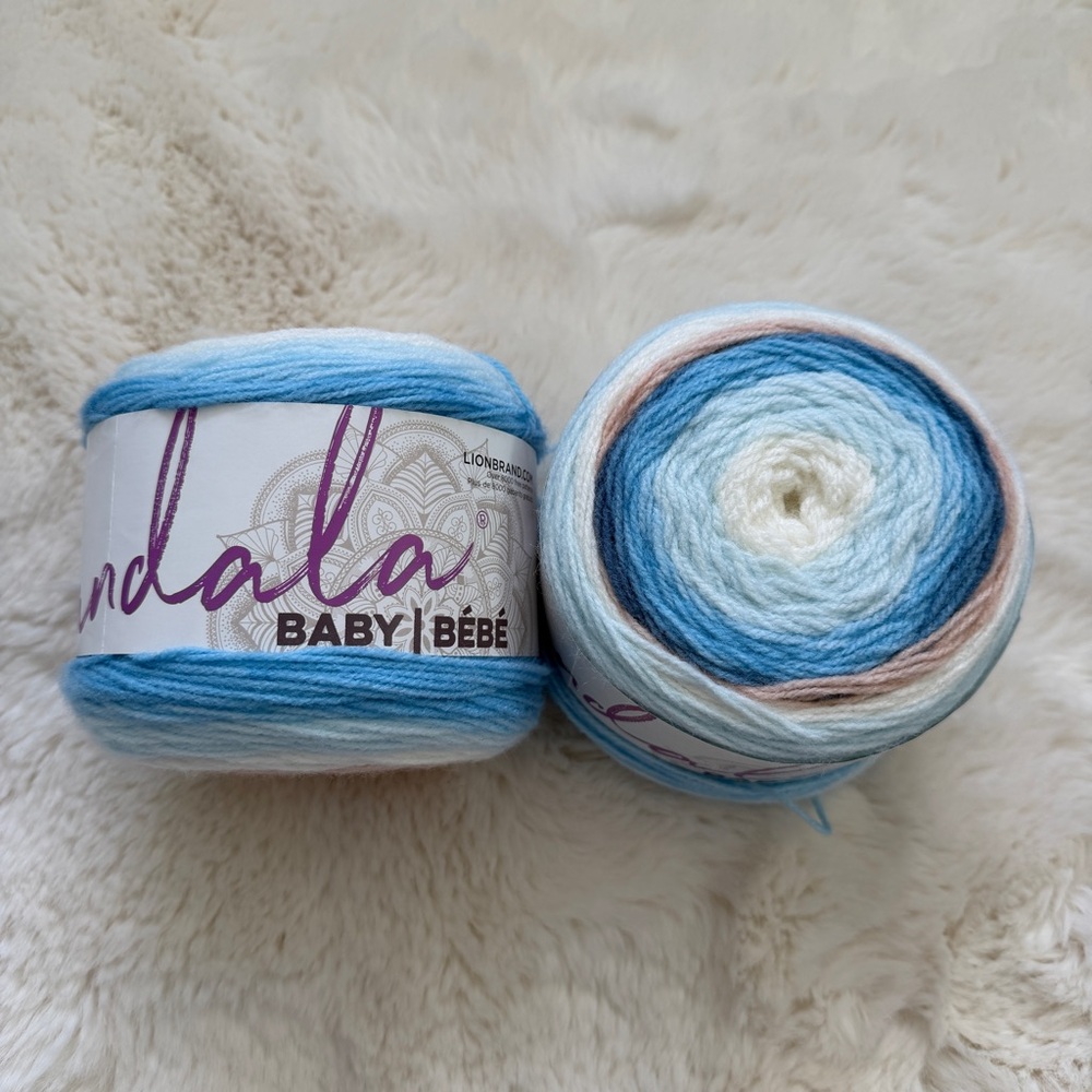 Lion Brand Mandala Baby Gradient Yarn - Blue, White, Cream, Tan